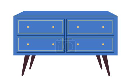 Pecho de cajones. Cómoda moderna de madera azul o cómoda para el interior del hogar. Muebles de almacenamiento de moda en estilo escandinavo para sala de estar. Ilustración vectorial plana aislada sobre fondo blanco.