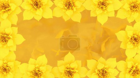 Gelbe Blumen um einen strukturierten flüssigen transluzenten goldenen Hintergrund