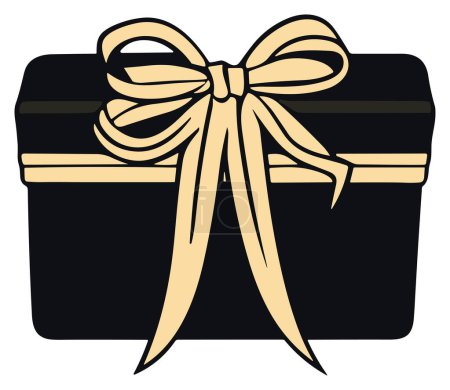 Illustration for A black gift box adorned with a lavish gold bow, creating an air of sophistication. The glossy finish adds a touch of luxury, making it perfect for birthdays, anniversaries, or holiday celebrations. - Royalty Free Image