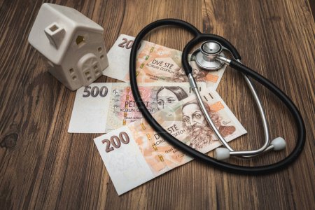 Medical health care cost in Czechia concept Czech money koruna
