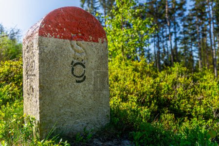 A border stone marker on the border with Poland and Czechia 