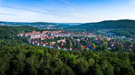 Aerial View of Nowe miasto disctrict of a Walbrzych City Surrounded by mountains