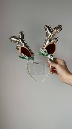 Photo for New Year's deer decoration, handmade hair hoop - Royalty Free Image