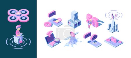 Illustration for 5g technology. Business concept of smart wireless telecommunication broadcasting waves vector innovation network. Illustration 5g innovation device, isometric system to connection and broadcasting - Royalty Free Image