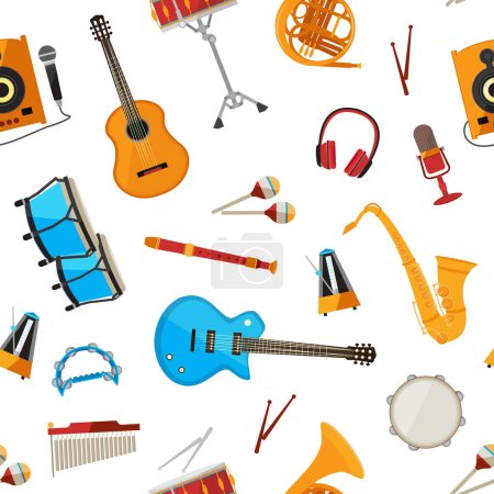 Illustration for Vector cartoon musical instruments seamless pattern isolated on background llustration - Royalty Free Image
