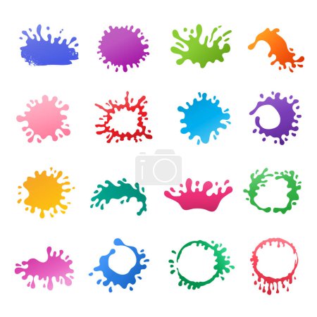 Illustration for Paint splashes. Dirt colored splash of liquid ink drops vector abstract icons for promotional designs. Dirt liquid paint illustration, splash splatter collection colored - Royalty Free Image