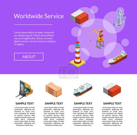 Illustration for Vector isometric marine logistics and seaport landing page template illustration - Royalty Free Image