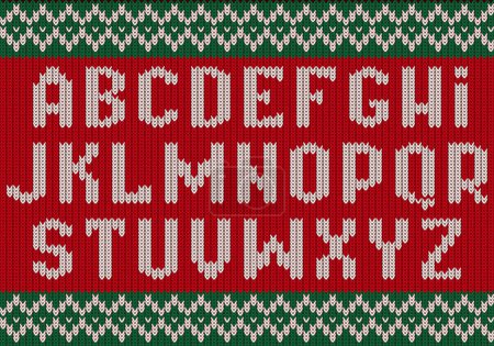 Illustration for Knitted font. Christmas alphabet for party sweater letters of fabric clothes ethnic textured vector. Typography alphabet sweater, fabric letter texture illustration - Royalty Free Image