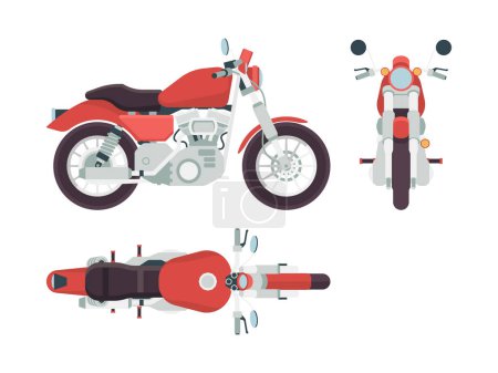 Ilustración de Vista lateral de la moto. Ciclo de transporte libertad moto ruta vehículo estilo 1950 vector plano imágenes. Ilustración moto y moto helicóptero modelo - Imagen libre de derechos