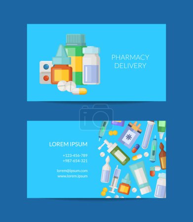 Illustration for Vector pharmacy store or delivery business card or poster template illustration - Royalty Free Image