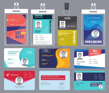 Illustration for Personal card id. Male or female passport or badges personal office manager business tags vector design template. Personal identity for security, id personalize illustration - Royalty Free Image
