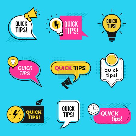 Illustration for Quick tips. Graphic outline shapes tricks for remind text notes or badges vector set. Illustration quick tips, badge advice suggestion - Royalty Free Image