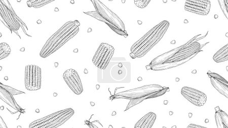 Illustration for Sketch corn. Harvesting cereals, hand drawn cobs and seeds vector seamless pattern. Drawing corn natural, agriculture organic illustration - Royalty Free Image