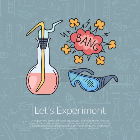 Illustration for Vector sketched science or chemistry elements composition with lettering on science elements background illustration - Royalty Free Image