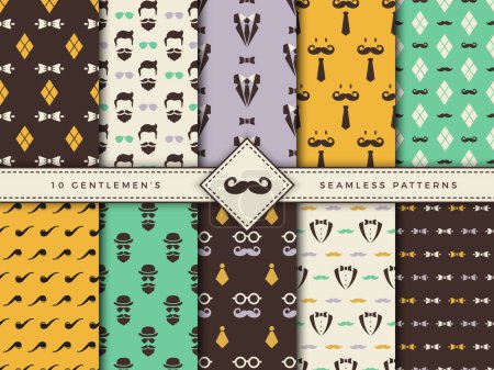 Illustration for Gentlemen patterns. Textile seamless backgrounds for male clothes fashioned fabric textures with geometrical shapes vector set. Gentlemen background texture, retro textile seamless illustration - Royalty Free Image