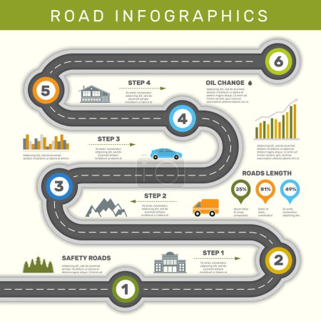 Illustration for Road infographic. Timeline with point map business workflow graphic vector template. Illustration infographic presentation road step timeline - Royalty Free Image