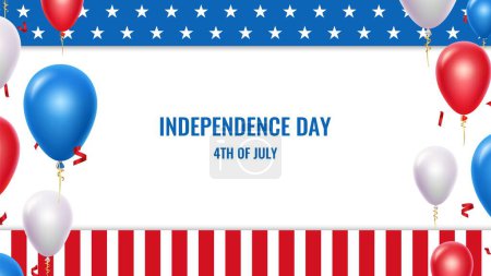 Téléchargez les illustrations : USA Jour de l'indépendance. 4 juillet, bannière patriotique américaine. Drapeau étoilé d'Amérique, ballons fond vectoriel festif. Illustration Célébration de l'indépendance américaine - en licence libre de droit