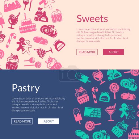 Ilustración de Plantilla de banner web vectorial con iconos de dulces de estilo lineal ilustración - Imagen libre de derechos