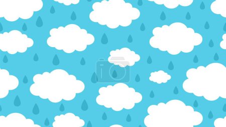 Illustration for Rainy clouds pattern. Season weather, rain drops and white cloud vector seamless texture. Cloud weather season, rain nature wallpaper illustration - Royalty Free Image