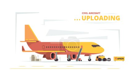 Illustration for Cargo plane. Upload civil aircraft technical cars freight vector concept. Preparing and loading aircraft before flight illustration - Royalty Free Image