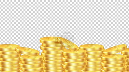 Illustration for Golden coins background. Isolated realictic money. Vector coin pile transparent banner. Illustration golden currency, cash treasure pile - Royalty Free Image