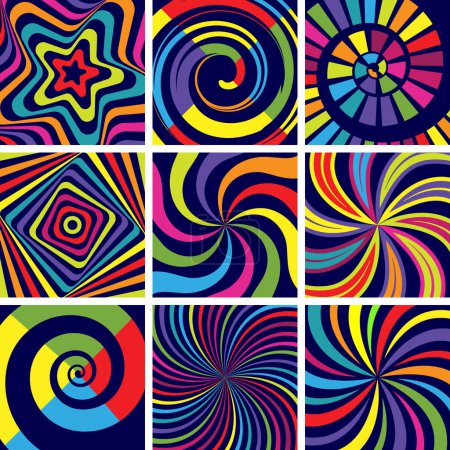 Téléchargez les illustrations : Formes colorées hypnotiques. abstrait spirale ronde fond moderne papier peint vecteur pour clinique de psychologie. Modèle hypnotique, illustration de papier peint psychédélique couleur forme - en licence libre de droit