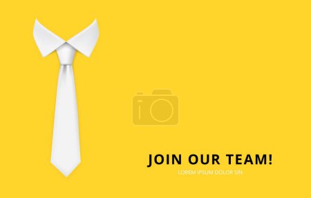 Illustration for Join our team. Hiring and recruitment banner. Realistic white man tie vector illustration. Join team company, hiring and recruiting - Royalty Free Image