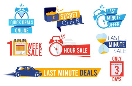 Illustration for Last offers. Sale counter best time deals discount banners or badges clock symbols advertizing vector promotion. Illustration countdown number to last offer in marketing - Royalty Free Image