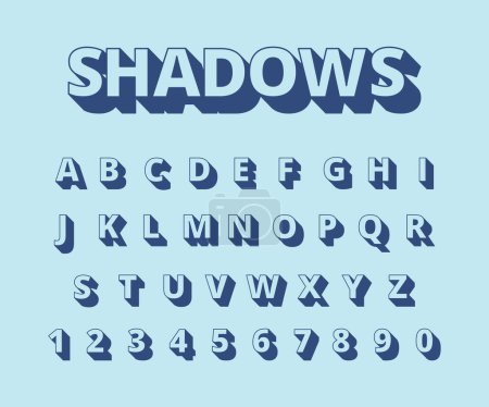Illustration for Letters long shadows. Alphabet with letters and numbers in retro style typography collection vector set. Illustration alphabet typography, typeface headline, typeset abc - Royalty Free Image