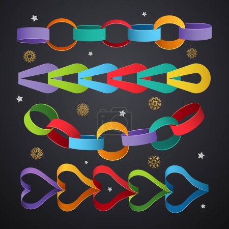 Illustration for Paper chains. Colored decoration links for christmas event vector templates. Chain christmas link handmade, paper garland to party illustration - Royalty Free Image