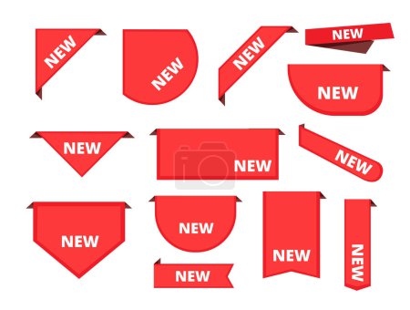 Illustration for Corner sticker. Promotional curly banners sale merchandise label arrival ribbons vector collection. Curly paper, curl edge peel, label sticker illustration - Royalty Free Image