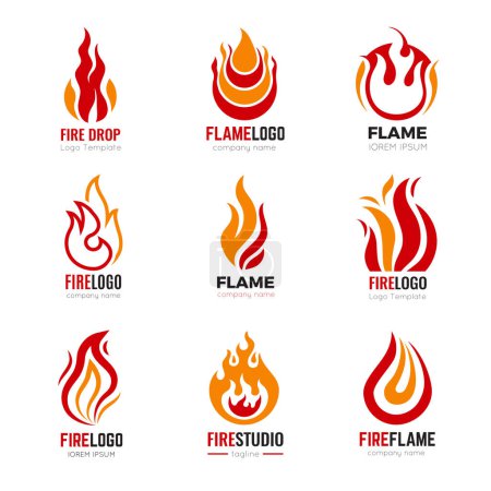 Ilustración de Logo de llama. Quema de fuego símbolos gráficos para la colección de vectores de identidad empresarial. Ilustración de fuego y quemar el logotipo, poder icono de llama - Imagen libre de derechos