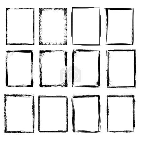 Grunge frames. Scratchy sketched shapes for graphic design projects vector collection. Illustration grunge rough frame border, sketch texture