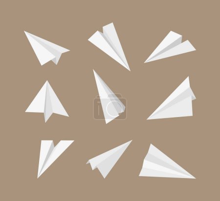 Téléchargez les illustrations : Des avions en papier. 3d origami avion volant papier voyageant symboles vectoriels ensemble. Origami avion transport, papier avion illustration collection - en licence libre de droit