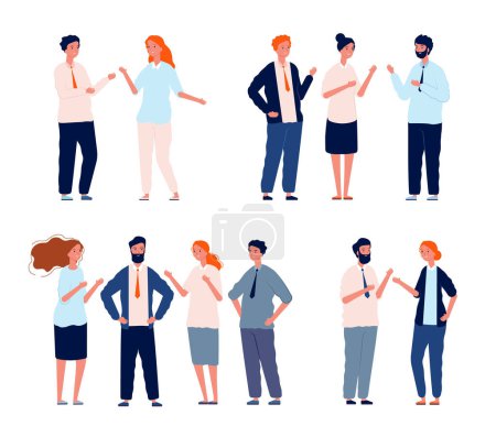 Illustration for Business characters talking. People groups conversation people dialogue vector set. Conversation talk social, speak and communication dialogue illustration - Royalty Free Image