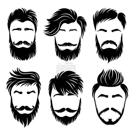 Illustration for Man hair style. Shaved haircut and barber grooming different stylish variations vector set. Illustration hair mustache, haircut hipster silhouette - Royalty Free Image