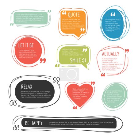 Illustration for Quote frames. Text blog colorful information blocks sticky labels for web pages vector templates. Illustration speech quote, blog text frame comment - Royalty Free Image