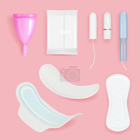 Illustration for Woman tampon. Every day absorbent soft fresh pad for ladies hygiene sanitary care vector realistic illustrations. Woman menstrual tampon or pad - Royalty Free Image