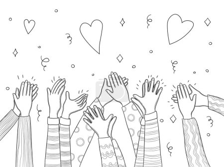 Illustration for Applause hands. Crowd people handed applause fun vector sketch doodles collection. Illustration crowd audience, applause people - Royalty Free Image