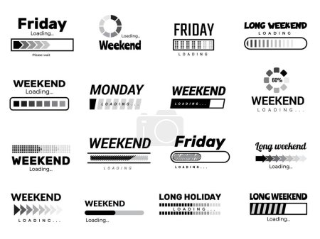 Illustration for Loading week bar. Business ui interface web template quote pictures lazy week days vector funny pictures. Download ui, downloading motivation waiting holiday illustration - Royalty Free Image