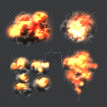 Illustration for Bomb explosion. Fire realistic explosion effect light vector collection templates. Illustration fire and flame, blast dynamite explosion - Royalty Free Image