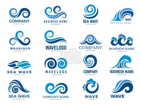 Illustration for Wave logo. Graphic symbols of ocean or flowing sea water stylized for business identity vector. Illustration water wave logo for business emblem company - Royalty Free Image