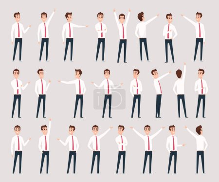 Illustration for Male pointing. Businessman characters standing and offering consultative leader pointing vector persons. Illustration professional entrepreneur, human employee manager - Royalty Free Image