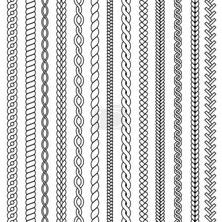 Ilustración de Plaits y trenzas. Olas de punto dibujo ornamental estructuras textiles vector colección sin costura. Patrón trenza e hilo, trenza de cuerda ilustración - Imagen libre de derechos