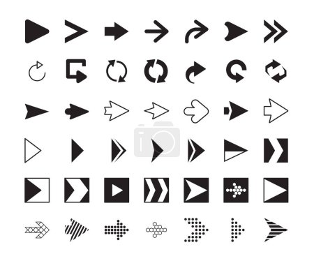 Illustration for Right arrows. Click next direction symbols digital applicant icons computer vector graphic arrows. Arrow pointer navigation app, collection indicator straight for website - Royalty Free Image
