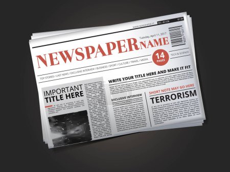 Ilustración de La mitad de la plantilla de periódico con titular. Vector ilustración periódico impresión con columna de noticias - Imagen libre de derechos