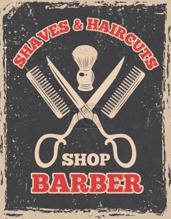 Illustration for Shopping logo in retro style. Barbershop poster salon, barber shop vintage, vector illustration - Royalty Free Image