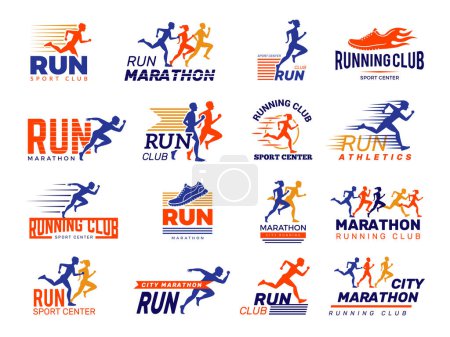 Illustration for Sport logo. Healthy running marathon athletes sprinting badges vector collection isolated. Illustration runner fitness club, marathoner sportsman - Royalty Free Image