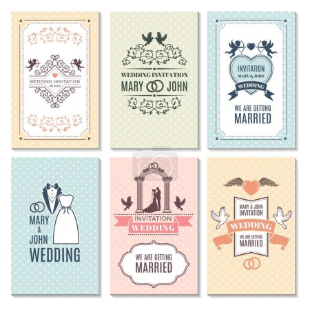 Ilustración de Plantilla de diseño de tarjetas de invitación de boda. Las invitaciones románticas matrimonio conjunto vector ilustración - Imagen libre de derechos