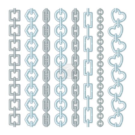 Ilustración de Cadenas de metal y plata aisladas en blanco. Acero de cadena vectorial, fuerte ilustración metálica brillante - Imagen libre de derechos